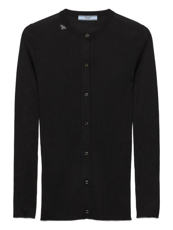 26SS 프라다 립드 니트 울 가디건 P25O0618PX F0002 BLACK