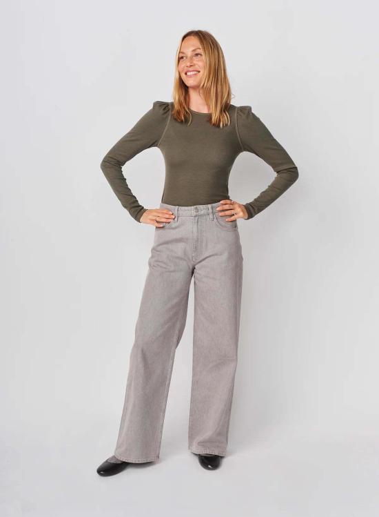  썬드라이 긴팔 티셔츠 잡드리 퍼프 소매 탑 - SUNDRY