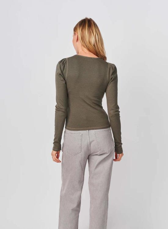  썬드라이 긴팔 티셔츠 잡드리 퍼프 소매 탑 - SUNDRY