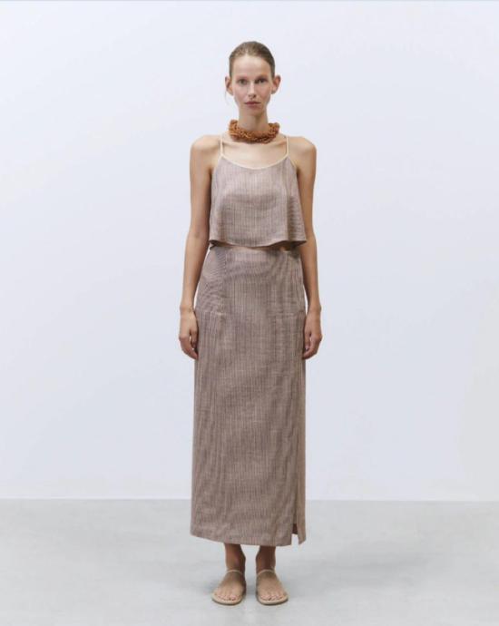  알리지 블라우스 알리시 마이크로 스트라이프 탑 (타이 포함) 바롤로 - ALYSI