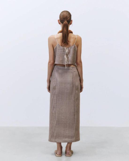  알리지 블라우스 알리시 마이크로 스트라이프 탑 (타이 포함) 바롤로 - ALYSI