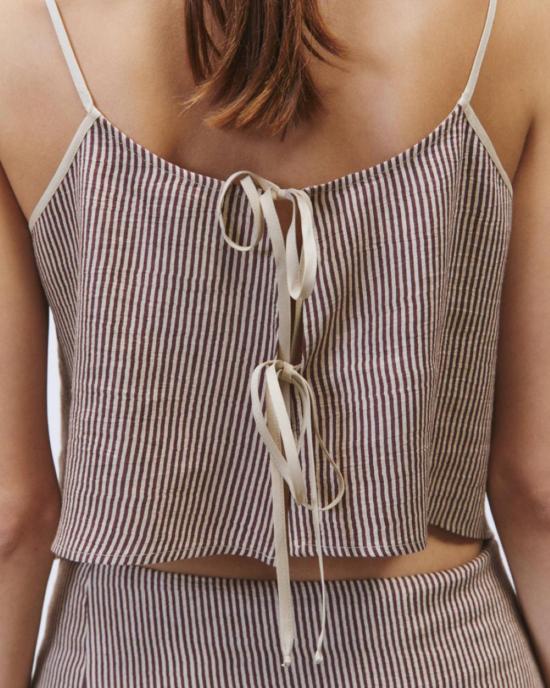  알리지 블라우스 알리시 마이크로 스트라이프 탑 (타이 포함) 바롤로