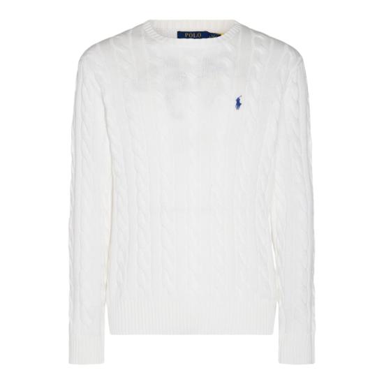 26SS 폴로 랄프로렌 로고 자수 케이블 니트 스웨터 710775885033 White