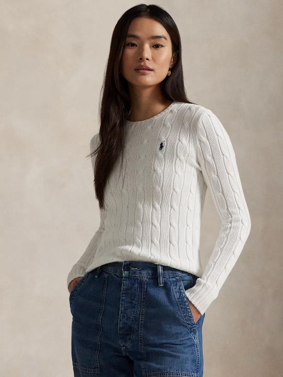 26SS 폴로 랄프로렌 포니 로고 피마코튼 케이블 니트 스웨터 211971869 007 WHITE - POLO RALPH LAUREN