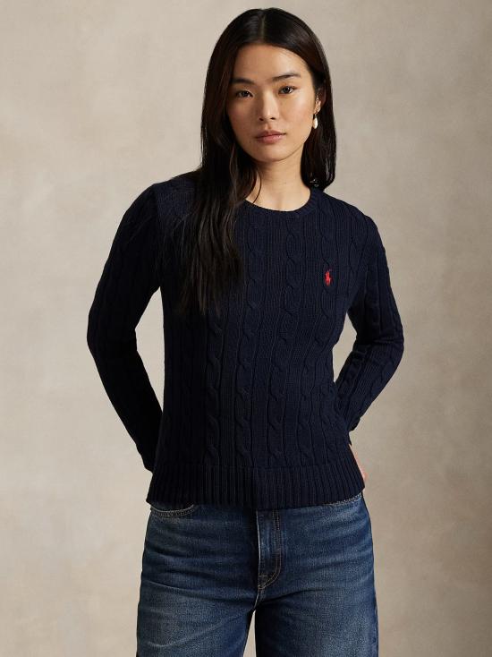 26SS 폴로 랄프로렌 포니 로고 피마코튼 케이블 니트 스웨터 211971869 008 NAVY - POLO RALPH LAUREN