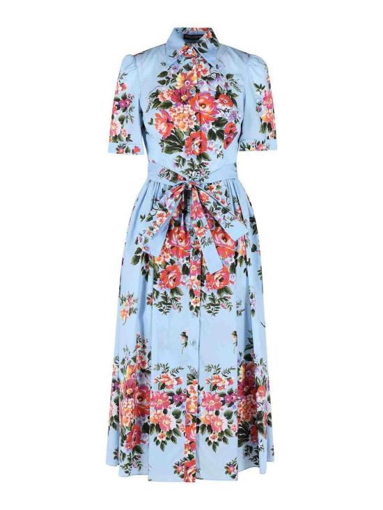 26SS 돌체앤가바나 플라워 부케 프린트 포플린 셔츠 드레스 F6JFNTHS5UUHC5ZO Light Blue