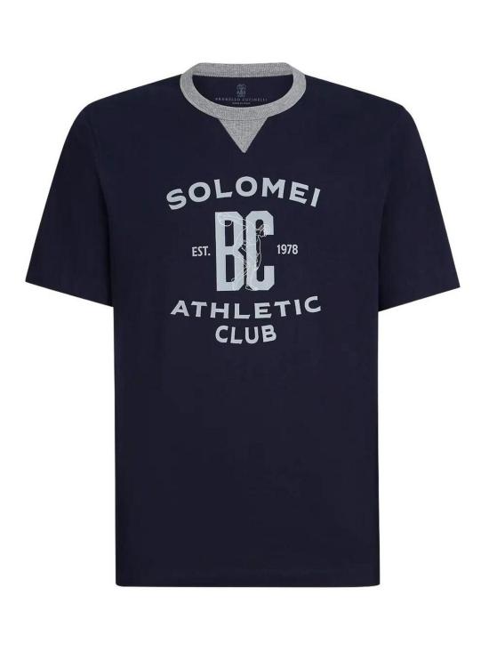 26SS 브루넬로 쿠치넬리 로고 티셔츠 M0B131001GCDT46 Blue