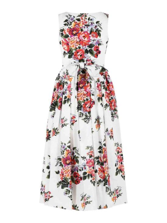 26SS 돌체앤가바나 플라워 부케 프린트 코튼 드레스 F612PTHS5UUHA5ZO White - DOLCE & GABBANA