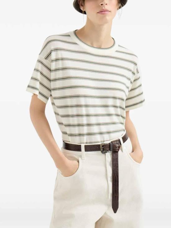 26SS 브루넬로 쿠치넬리 버진 울 & 캐시미어 라이트웨이트 스파클링 스트라이프 니트 티셔츠 M14854100CIH19 - BRUNELLO CUCINELLI