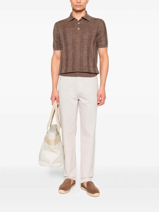 26SS 브루넬로 쿠치넬리 와이드 립 코튼 리넨니트 폴로셔츠 M2L707815CNO22 Beige - BRUNELLO CUCINELLI