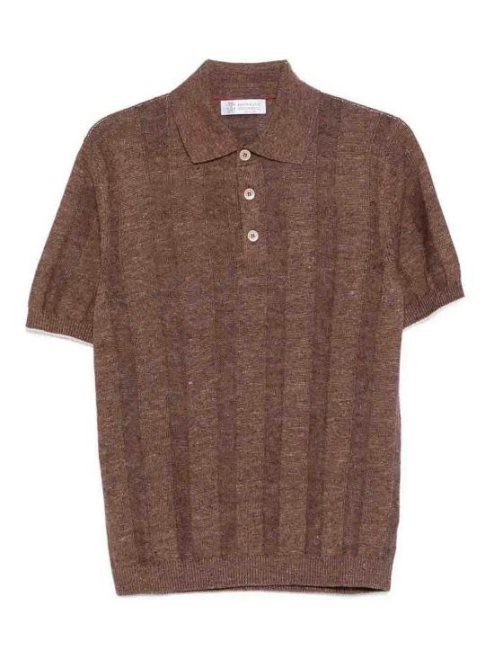 26SS 브루넬로 쿠치넬리 와이드 립 코튼 리넨니트 폴로셔츠 M2L707815CNO22 Beige