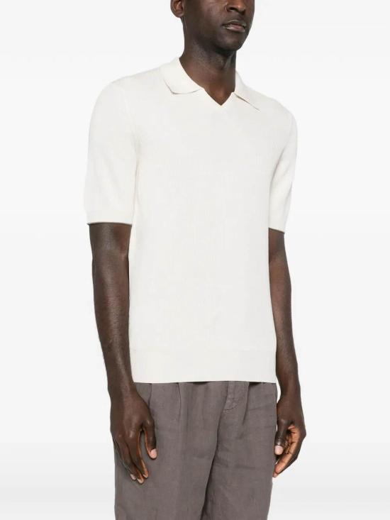 26SS 브루넬로 쿠치넬리 잉글리시 립 코튼 니트 폴로셔츠 M29400015CSG56 White - BRUNELLO CUCINELLI