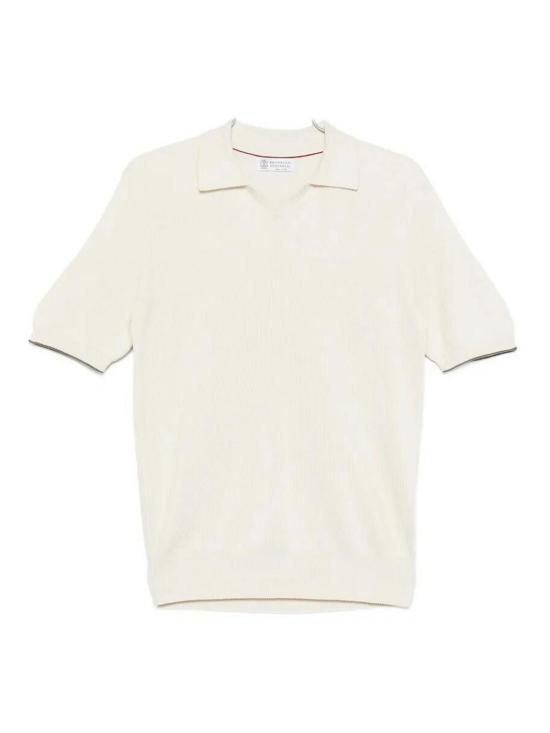 26SS 브루넬로 쿠치넬리 잉글리시 립 코튼 니트 폴로셔츠 M29400015CSG56 White