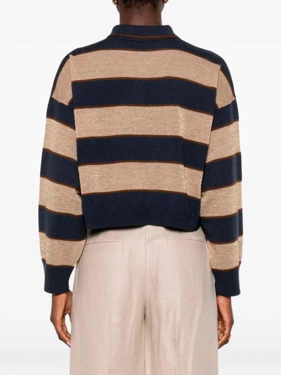 26SS 브루넬로 쿠치넬리 스파클링 스트라이프 크롭 니트 폴로 M16221605CNQ41 Dark Blue - BRUNELLO CUCINELLI