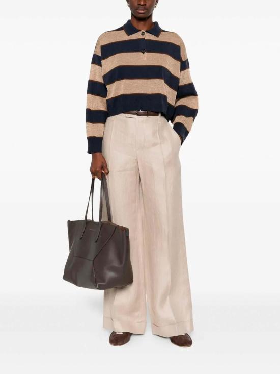 26SS 브루넬로 쿠치넬리 스파클링 스트라이프 크롭 니트 폴로 M16221605CNQ41 Dark Blue - BRUNELLO CUCINELLI