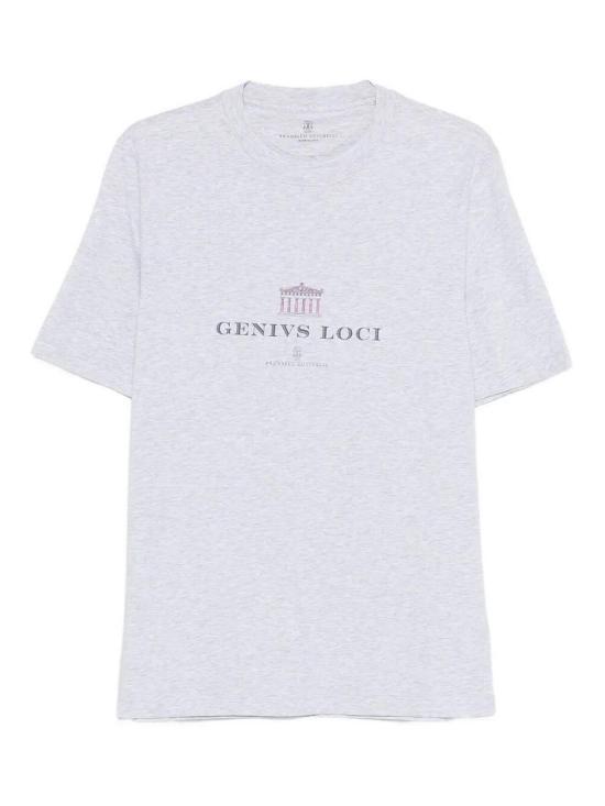 26SS 브루넬로 쿠치넬리 크루넥 프린트 코튼 저지 티셔츠 M0B138520CWU50 Grey