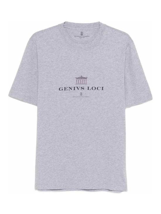 26SS 브루넬로 쿠치넬리 크루넥 프린트 코튼 저지 티셔츠 M0B138520CLO65 Grey