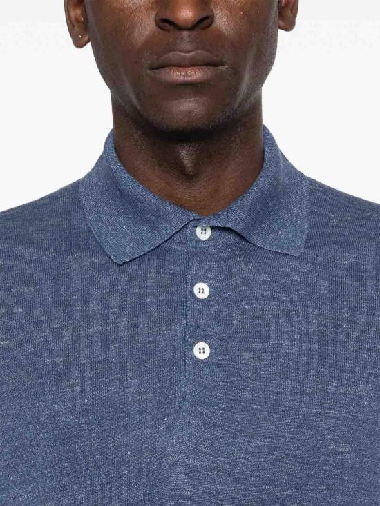 26SS 브루넬로 쿠치넬리 린넨 코튼 니트 폴로 셔츠 M2L00315C7860 Denim - BRUNELLO CUCINELLI