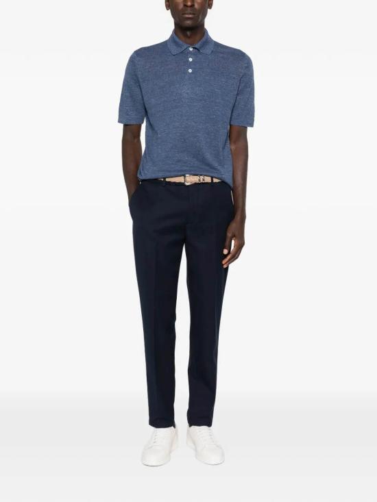 26SS 브루넬로 쿠치넬리 린넨 코튼 니트 폴로 셔츠 M2L00315C7860 Denim - BRUNELLO CUCINELLI