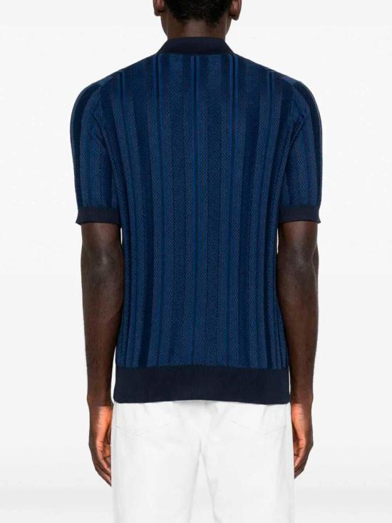 26SS 브루넬로 쿠치넬리 자카드 니트 폴로 셔츠 M29806305CFP55 Blue - BRUNELLO CUCINELLI