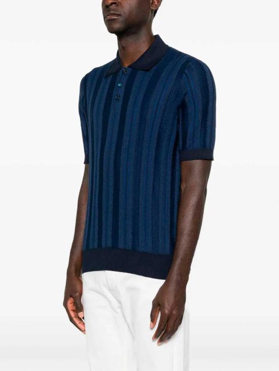 26SS 브루넬로 쿠치넬리 자카드 니트 폴로 셔츠 M29806305CFP55 Blue - BRUNELLO CUCINELLI