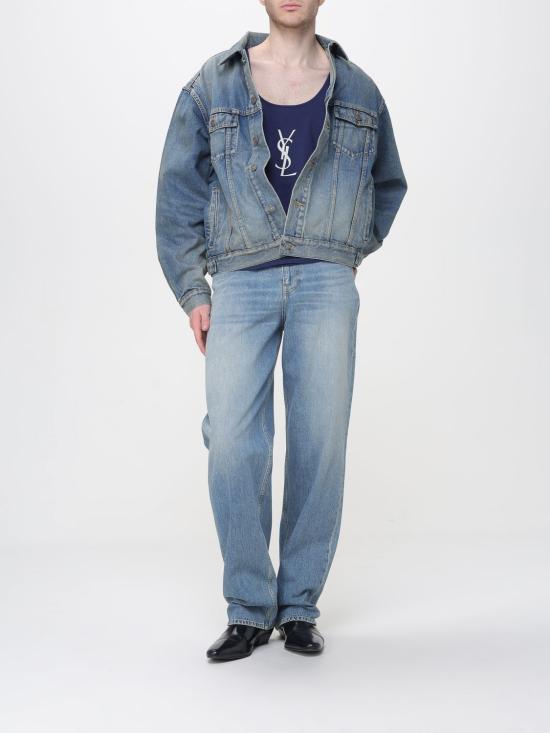 26SS 생로랑 반팔 티셔츠 858319Y38AK 4069 Blue - SAINT LAURENT