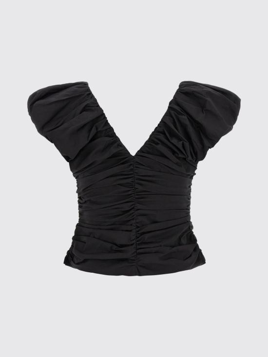 26SS 가니 투웨이 집 클로저 러치드 슬리브리스 탑 A1040071 099 Black - GANNI