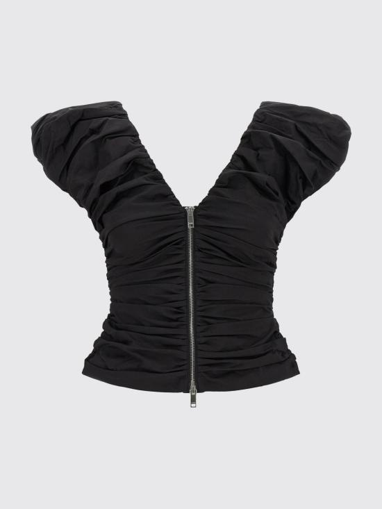 26SS 가니 투웨이 집 클로저 러치드 슬리브리스 탑 A1040071 099 Black - GANNI