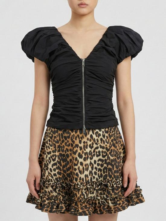 26SS 가니 투웨이 집 클로저 러치드 슬리브리스 탑 A1040071 099 Black