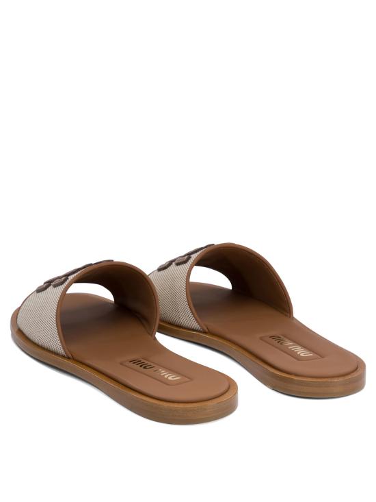 26SS 미우미우 캔버스 앤 레더 슬라이드 5XX644Q1DF062F F 005 Beige - MIU MIU