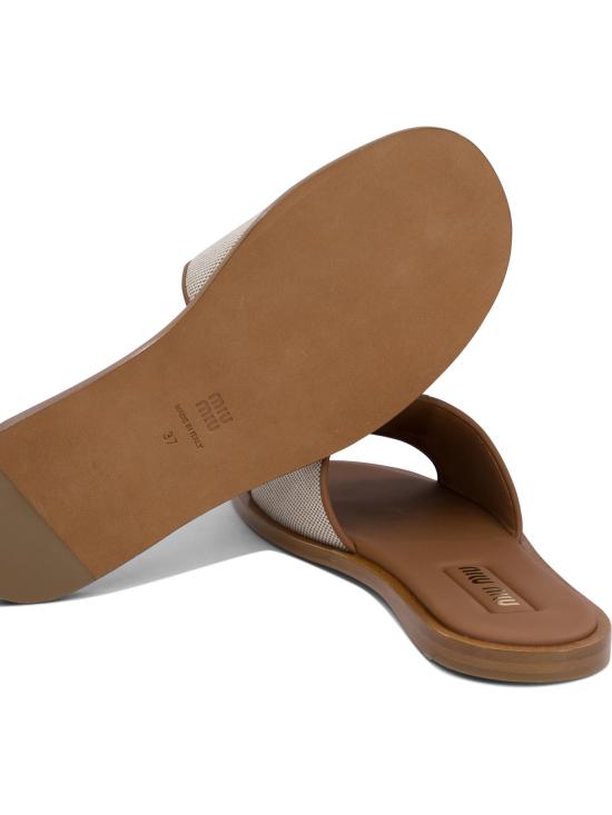 26SS 미우미우 캔버스 앤 레더 슬라이드 5XX644Q1DF062F F 005 Beige - MIU MIU