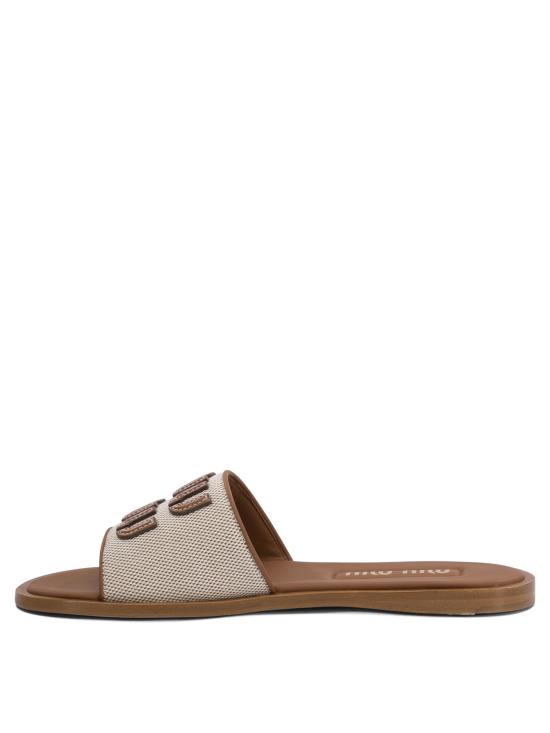 26SS 미우미우 캔버스 앤 레더 슬라이드 5XX644Q1DF062F F 005 Beige - MIU MIU