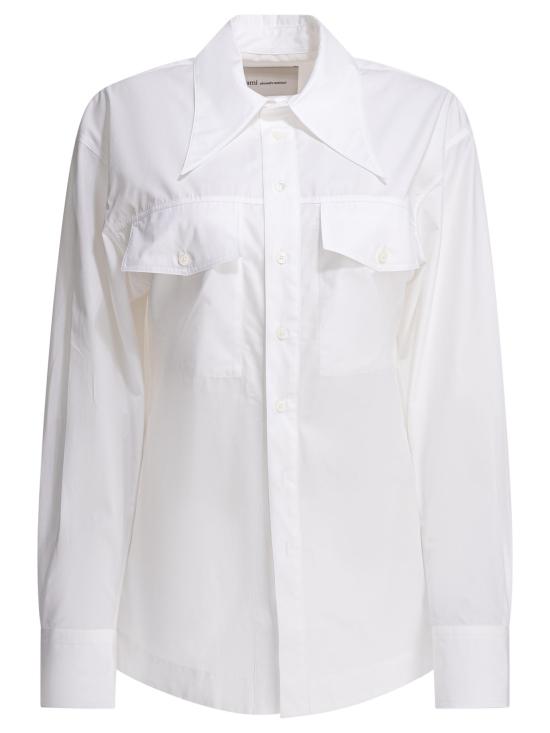 26SS 아미 코튼 샤프 칼라 피티드 셔츠 FSH807 CO0063100 WHITE