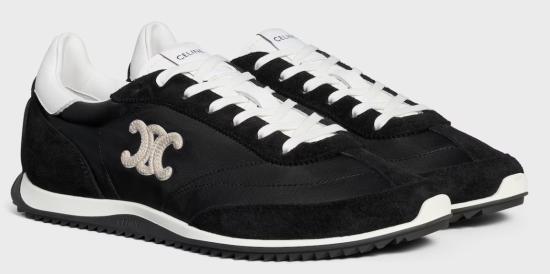 26FW 셀린느 트리옹프 나일론 스웨이드 카프스킨 레이서 로우 레이스업 스니커즈 364945257C 38AW BLACK WHITE DOM - CELINE
