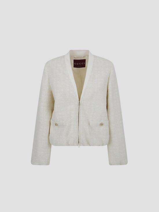 26SS 구찌 체크 코튼 트위드 재킷 851888ZAUB6 9777 BEIGE WHITE