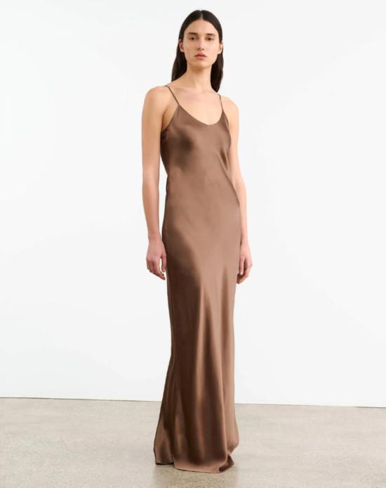  닐리로탄 롱 원피스 Nili Lotan 캐미 실크 드레스 다크 브라운 - NILI LOTAN