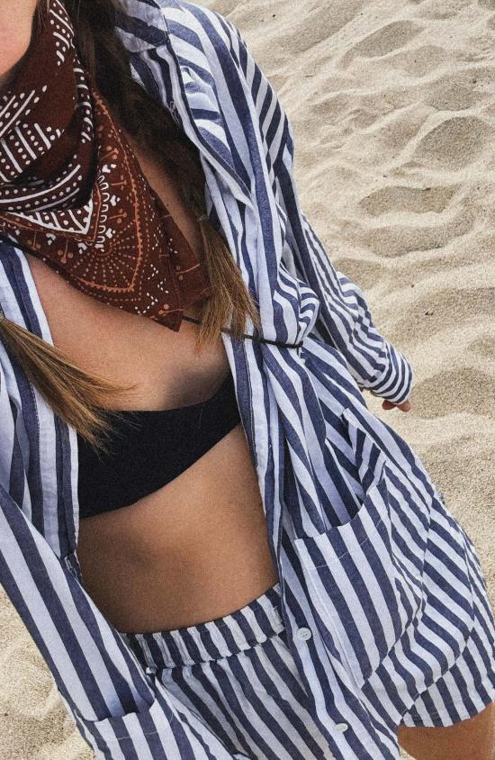  Neranese 셔츠 네라네세 프리다 셔츠 네이비 우산 스트라이프 - NERANESE