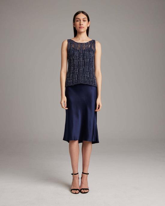  보즈 민소매 티셔츠 Voz 레이스 니트 탱크탑 펄/미드나잇 - VOZ