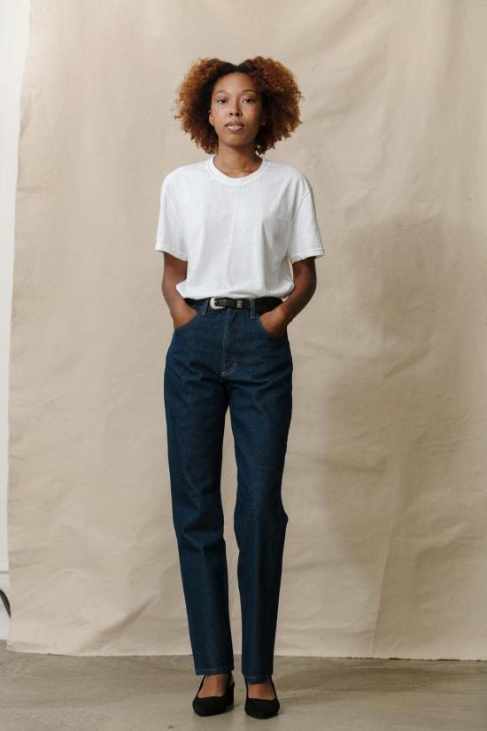  카린 데님 팬츠 칼린 스트레이트 레그 진 다크 린스