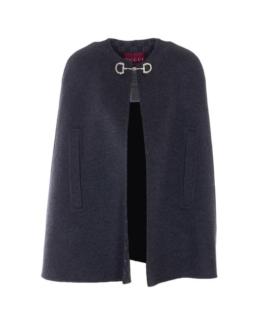  구찌 코트 울 앤 실크 호스빗 케이프 그레이