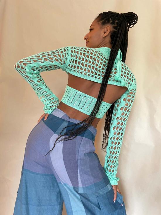  아바카시 긴팔 티셔츠 엄지 구멍이 있는  니트 슈러그 - ABACAXI