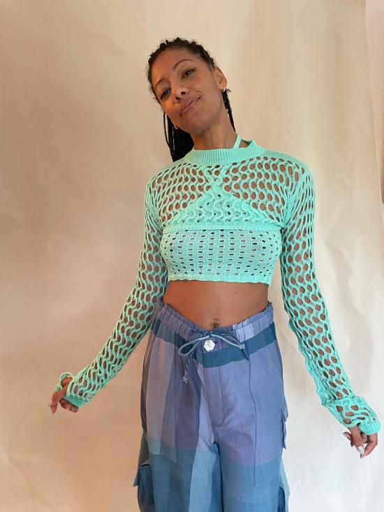  Abacaxi 긴팔 티셔츠 엄지 구멍이 있는 아바카시 니트 슈러그 - OTHER BRANDS