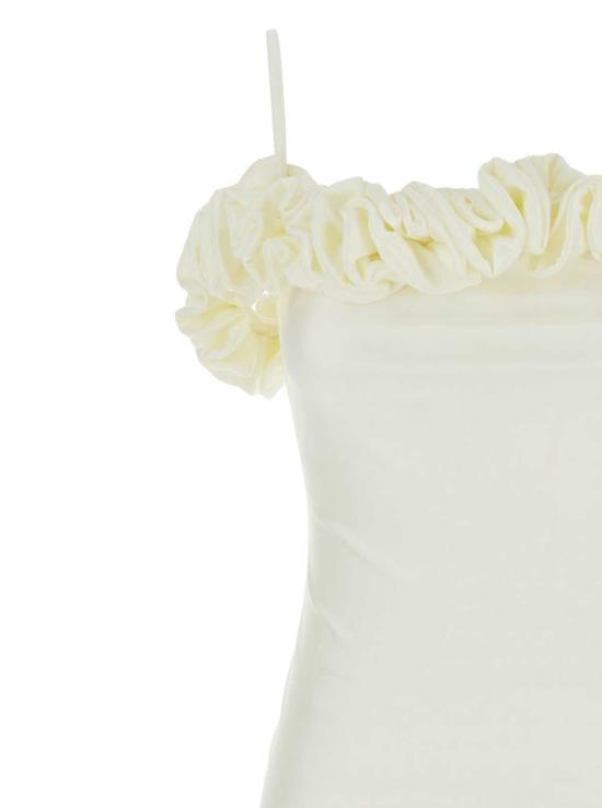  코페르니 롱 원피스 민소매 롱 드레스, 러플 디테일과 비대칭 밑단, 신축성 있는 테크니컬 원단, 화이트 색상 - COPERNI