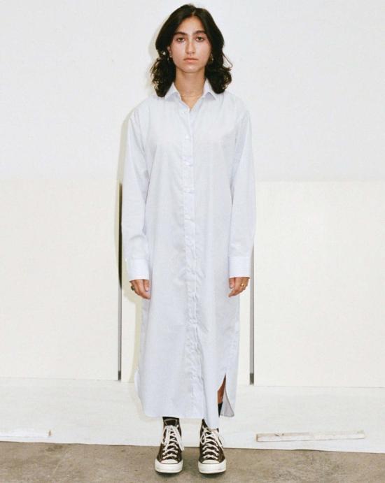  베이스레인지 미디 원피스 올레 셔츠 드레스 화이트/스트라이프 - BASERANGE