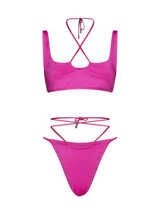  오프화이트 비키니 수영복 레이스가 달린  색상 의상