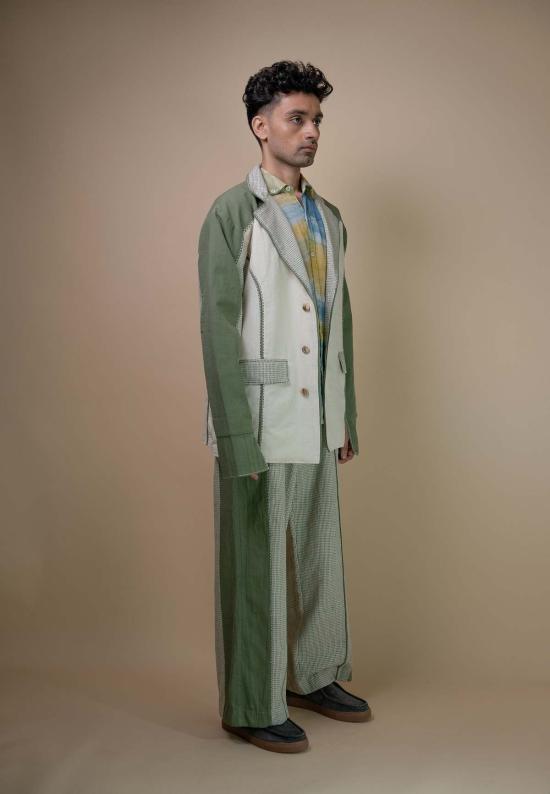  이키비 수트 자켓 메도우즈 유니섹스 컬러 블록 블레이저 그린 - IKKIVI