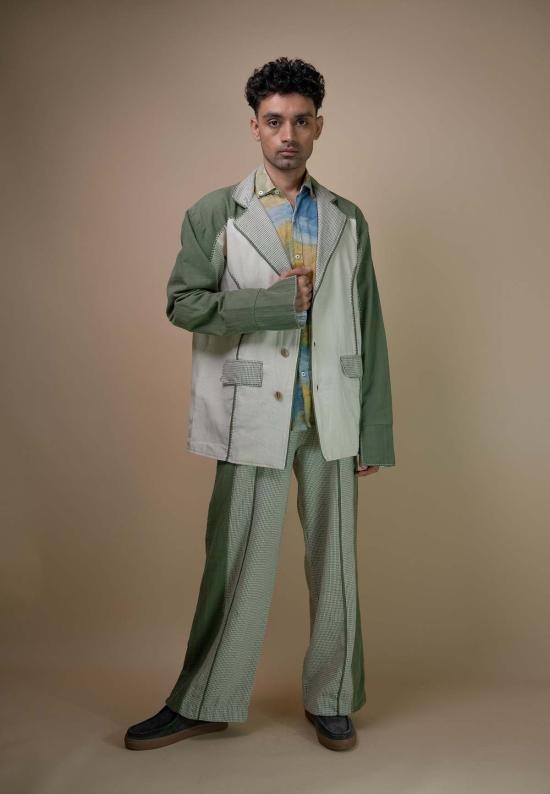  이키비 수트 자켓 메도우즈 유니섹스 컬러 블록 블레이저 그린 - IKKIVI