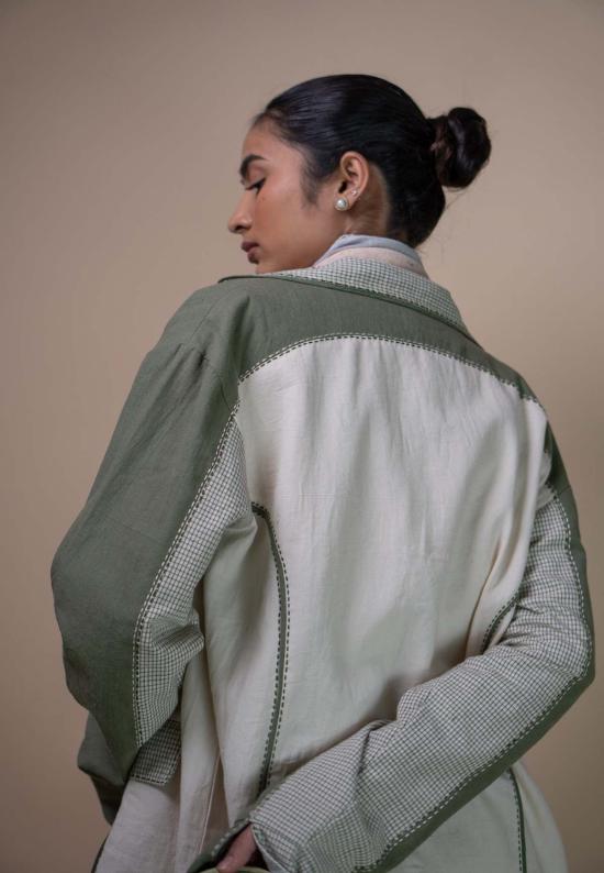  이키비 수트 자켓 메도우즈 유니섹스 컬러 블록 블레이저 그린 - IKKIVI