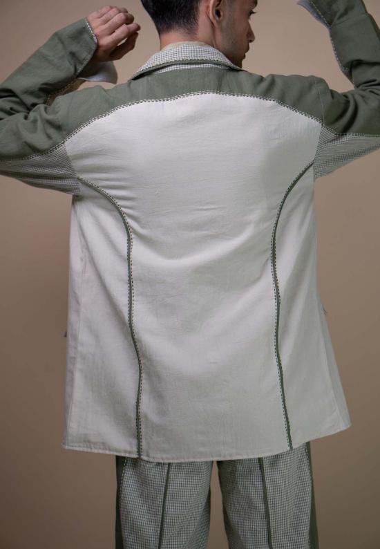  이키비 수트 자켓 메도우즈 유니섹스 컬러 블록 블레이저 그린 - IKKIVI