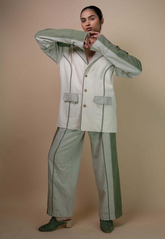  이키비 수트 자켓 메도우즈 유니섹스 컬러 블록 블레이저 그린